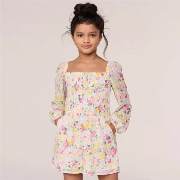 Girls JANIE & JACK The Emma smocked floral chiffon romper- Size 8. - Picture 1 of 12